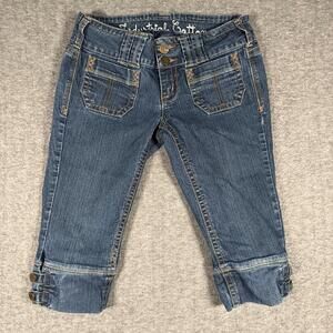 Industrial Cotton Juniors 7 Low Rise Denim Capris Jeans Button Cuffed Y2K Cyber